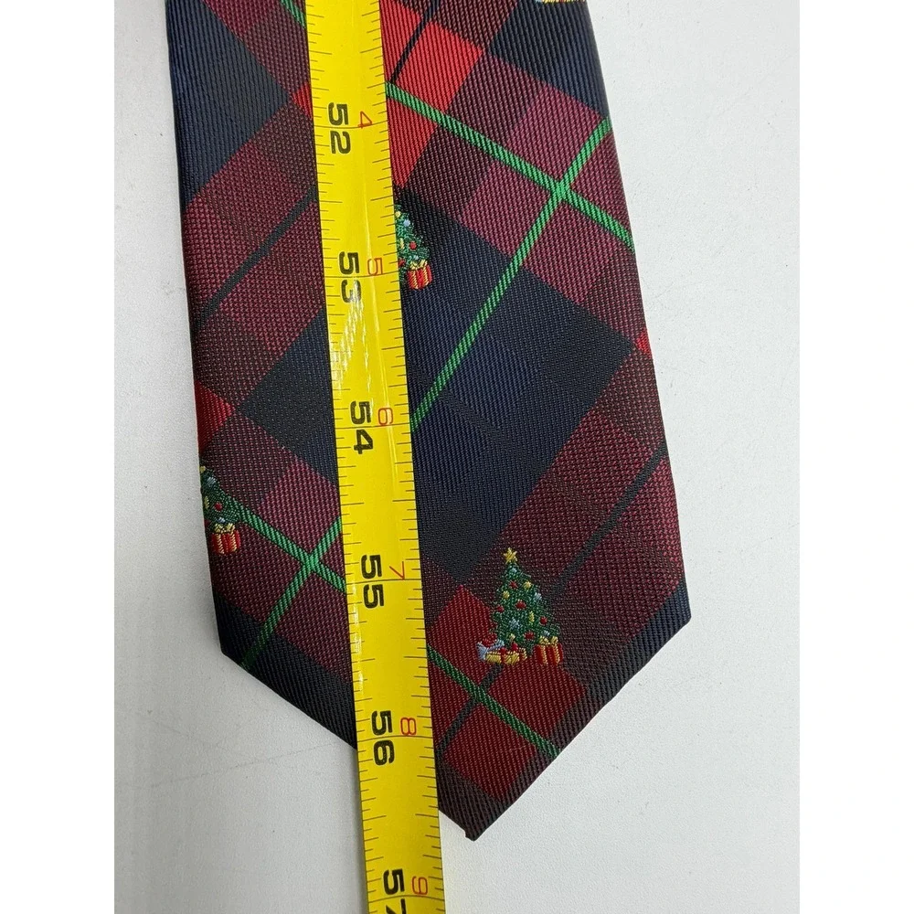 Chaps Mens Christmas Tree Plaid Necktie Navy Red Green Holiday Tie NEW